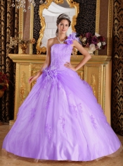 2014 Lavender Ball Gown Lace-up One Shoulder Floor-length Cheap Quinceanera Dresses