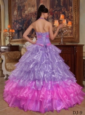 2014 Lavender Organza Ball Gown Halter Floor-length Cheap Quinceanera Dresses