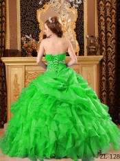 2014 new Ball Gown Floor-length Green Organza Beading And Ruffles Discount Quinceanera Dresses