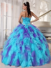 2014 New Styles Colourful Organza Appliques Decorate For Quinceanera Dress