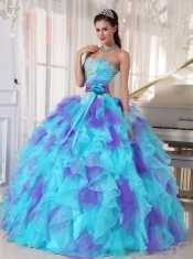 2014 New Styles Colourful Organza Appliques Decorate For Quinceanera Dress