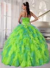 2014 New Styles Sweetheart Organza Quinceanera Dress with Appliques and Ruffles