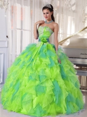 2014 New Styles Sweetheart Organza Quinceanera Dress with Appliques and Ruffles