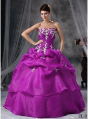 2014 new Sweetheart Floor-length Ball Gown Organza Appliques Discount Quinceanera Dresses