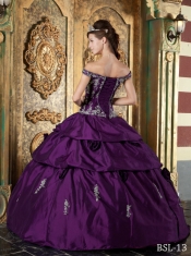 2014 Off The Shoulder Shimmering  Ball Gown Lace-up Taffeta Appliques Beautiful Quinceanera Dress