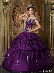 2014 Off The Shoulder Shimmering Ball Gown Lace-up Taffeta Appliques Beautiful Quinceanera Dress