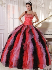2014 One Shoulder Beading And RufflesMulti-colored Ball Gown Beautiful Quinceanera Dress