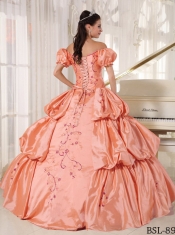 2014 Orange Red Ball Gown Off The Shoulder Floor-length Cheap Quinceanera Dresses