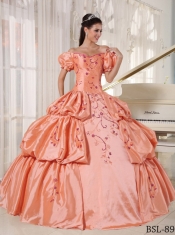 2014 Orange Red Ball Gown Off The Shoulder Floor-length Cheap Quinceanera Dresses