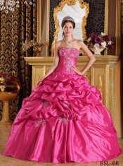 2014 Perfect Winter Hot Pink Ball Gown Strapless Taffeta Beautiful Quinceanera Dress In Elegant Style