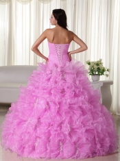 2014 Pink Ball Gown Sweet-hearet Floor-length Organza Appliques Quinceanera Dress
