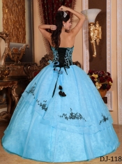 2014 Popular Blue and Black Strapless Floor-length Cheap Quinceanera Dresses