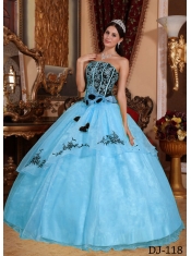 2014 Popular Blue and Black Strapless Floor-length Cheap Quinceanera Dresses