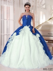 2014 Popular Blue and White Ball Gown Sweetheart Floor-length Cheap Quinceanera Dresses