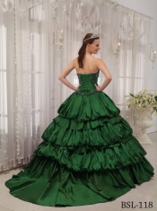 2014 Popular Green Ball Gown Sweetheart Court Train Cheap Quinceanera Dresses