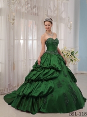 2014 Popular Green Ball Gown Sweetheart Court Train Cheap Quinceanera Dresses