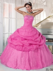 2014 Popular Pink Ball Gown Strapless Floor-length Cheap Quinceanera Dresses