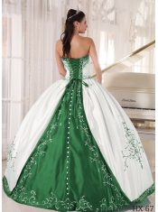 2014 Popular White and Green Strapless Floor-length Cheap Quinceanera Dresses