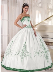 2014 Popular White and Green Strapless Floor-length Cheap Quinceanera Dresses