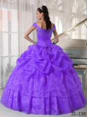2014 Purple Ball Gown Beading Off The Shoulder Floor-length Cheap Quinceanera Dresses