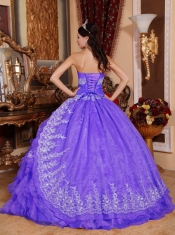 2014 Purple Ball Gown Sleeveless Organza Beading Cheap Quinceanera Dresses