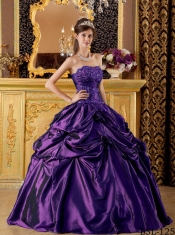 2014 Purple Ball Gown Sleeveless Strapless Floor-length Cheap Quinceanera Dresses