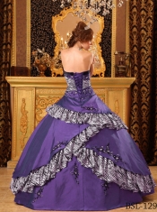 2014 Purple Ball Gown Taffeta Strapless Floor-length Cheap Quinceanera Dresses