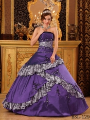 2014 Purple Ball Gown Taffeta Strapless Floor-length Cheap Quinceanera Dresses
