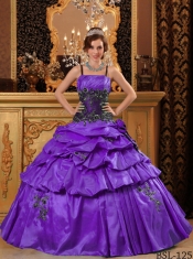 2014 Purple Ball Gown Taffeta Straps Floor-length Cheap Quinceanera Dresses