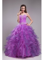 2014 Purple Ball Sleeveless Floor-length Lace-up Orangza Appliques Quinceanera Dress
