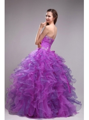 2014 Purple Ball Sleeveless Floor-length Lace-up Orangza Appliques Quinceanera Dress