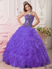 2014 Purple Organza Ball Gown Sweetheart Floor-length Cheap Quinceanera Dresses