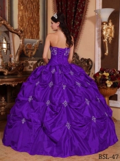 2014 Purple Taffeta Ball Gown Strapless Floor-length Cheap Quinceanera Dresses
