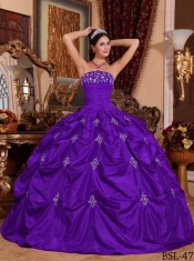 2014 Purple Taffeta Ball Gown Strapless Floor-length Cheap Quinceanera Dresses
