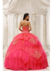 2014 Red Lace-up Custom Made Sweetheart Embroidery Quinceanera Wear