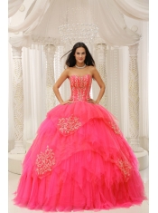 2014 Red Lace-up Custom Made Sweetheart Embroidery Quinceanera Wear