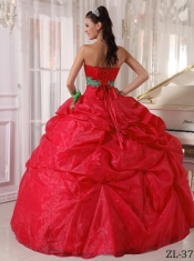 2014 Red Organza Ball Gown Sweetheart Floor-length Cheap Quinceanera Dresses