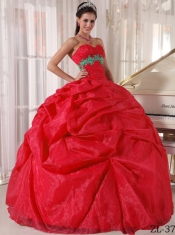 2014 Red Organza Ball Gown Sweetheart Floor-length Cheap Quinceanera Dresses