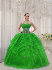 2014 Spring Green Ball Gown Beading Strapless Floor-length Cheap Quinceanera Dresses
