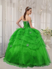 2014 Spring Green Ball Gown Beading Strapless Floor-length Cheap Quinceanera Dresses
