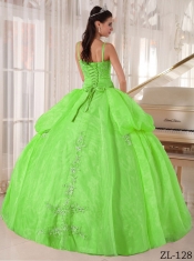 2014 Spring Green Ball Gown Spaghetti  Straps Floor-length Cheap Quinceanera Dresses