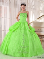 2014 Spring Green Ball Gown Spaghetti Straps Floor-length Cheap Quinceanera Dresses