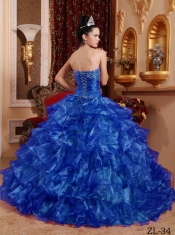 2014 Spring Quinceanera Dresses Blue Ball Gown Strapless Floor-length Organza