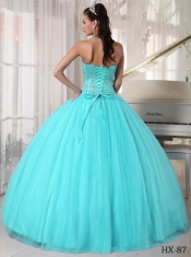 2014 Sweetheart Aqua Blue  Floor-length Ball Gown  Tulle Beading Discount Quinceanera Dresses