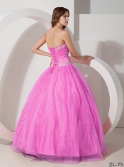 2014 Sweetheart Satin and Organza Floor-length Beading Discount Quinceanera Dresses
