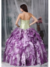 2014 Sweetheart Taffeta and Organza Beadings and Ruffles Ball Gown Colorful Zipper Spring Quinceannera Dresses