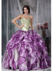 2014 Sweetheart Taffeta and Organza Beadings and Ruffles Ball Gown Colorful Zipper Spring Quinceannera Dresses