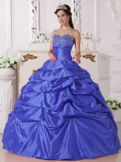 2014 Sweetheart Taffeta Beading Blue Ball Gown Floor-length Beautiful Quinceanera Dress In Spring And Winter