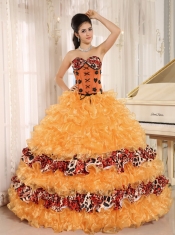 2014 The Brand New Style Sweetheart Orange Ruffles Appliques Quinceanera Dress