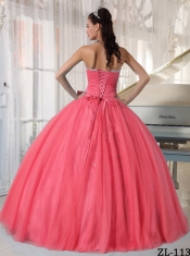 2014 Watermelon Ball Gown Lace-up Sweetheart Floor-length Cheap Quinceanera Dresses